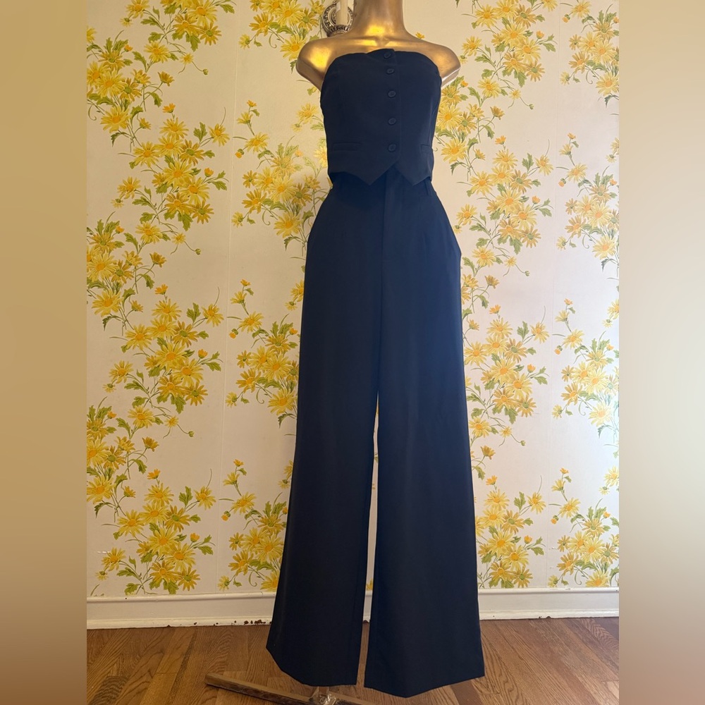NWT 2 piece Sans Souci Black Strapless Pantsuit size M